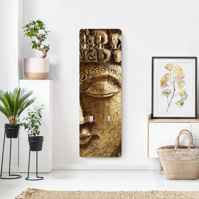 Wandkapstokken houten paneel Vintage Buddha