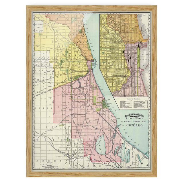 Ingelijste posters Vintage Map Chicago