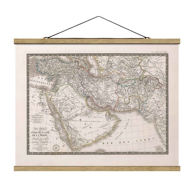 Stoffen schilderij met posterlijst Vintage Map In The Middle East
