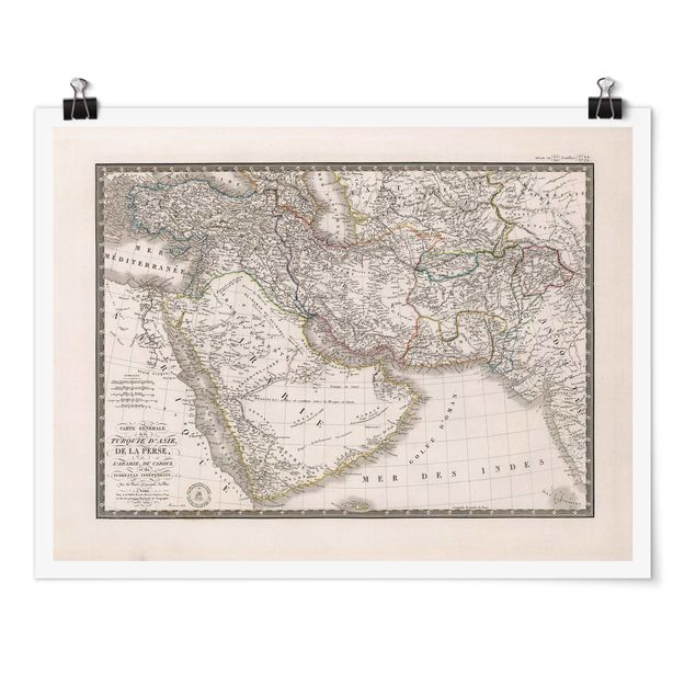Posters Vintage Map In The Middle East