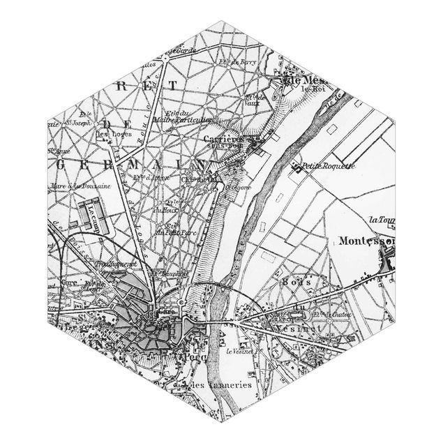 Hexagon Behang Vintage Map St Germain Paris