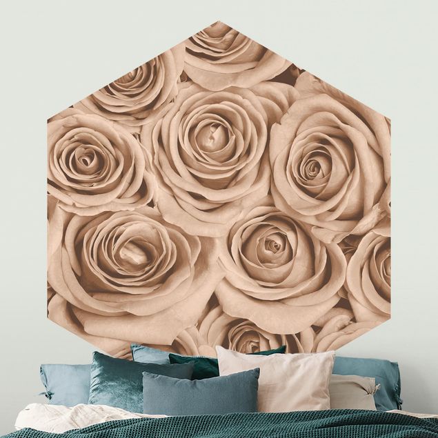 Hexagon Behang Vintage Roses