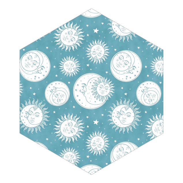 Hexagon Behang Vintage Sun, Moon And Stars