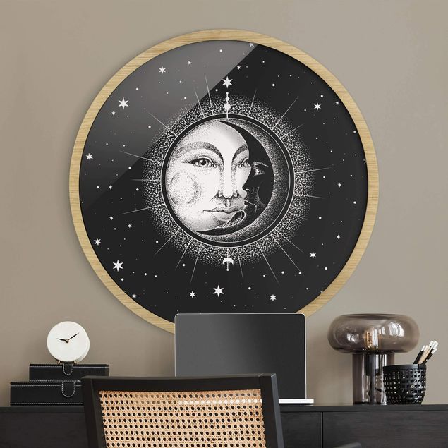 Rond schilderijen Illustrazione vintage di sole e luna