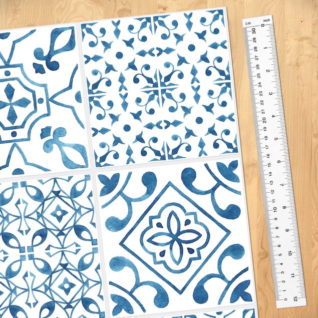Patroonbehang Tile Pattern Blue White