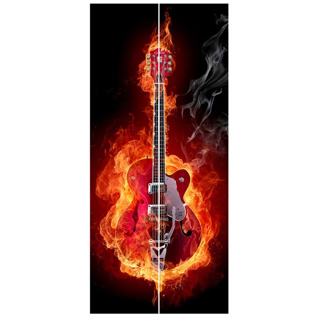 Deur behang Guitar In Flames