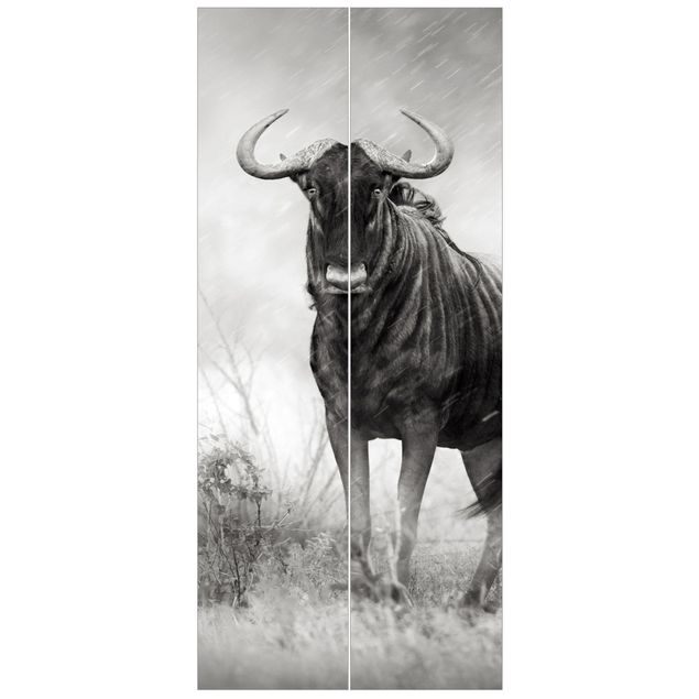 Deur behang Staring Wildebeest
