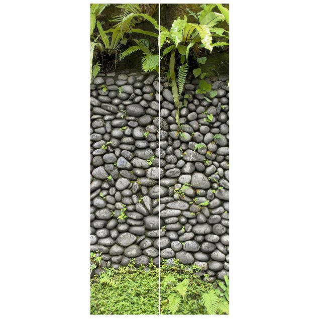 Deur behang Stone Wall With Plants