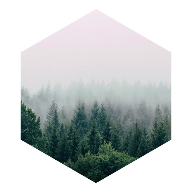 Hexagon Behang Foggy Forest Twilight
