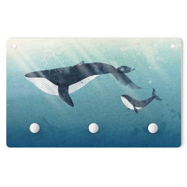 Wandkapstokken voor kinderen Whale Mother With Calf With Rays Of Light