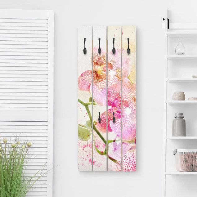 Wandkapstokken houten pallet Watercolour Flowers Orchids