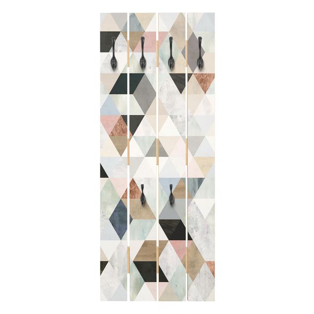 Wandkapstokken houten pallet Watercolour Mosaic With Triangles I