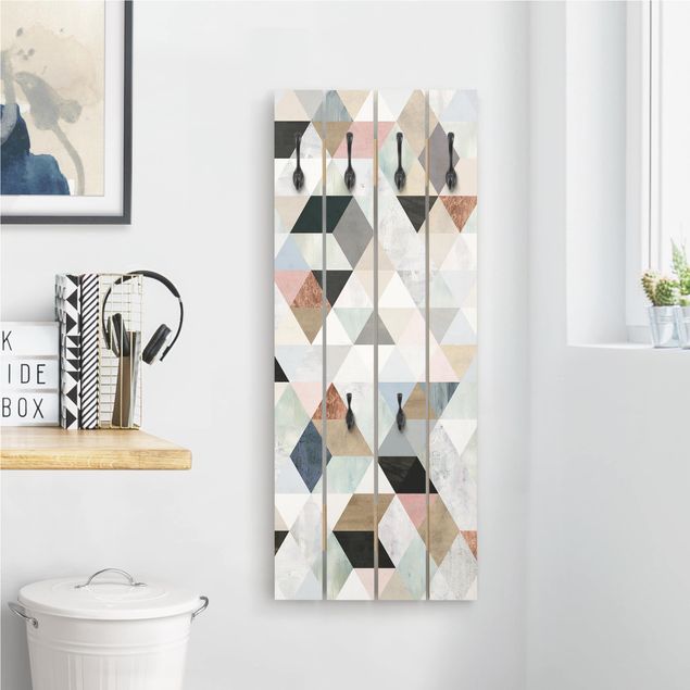 Wandkapstokken houten pallet Watercolour Mosaic With Triangles I
