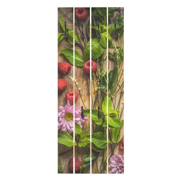 Wandkapstokken houten pallet Flowers Raspberries Mint