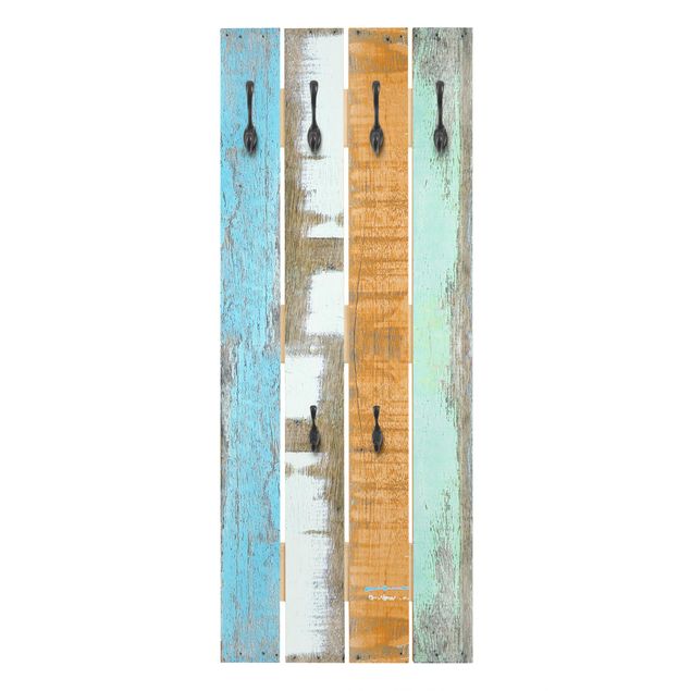 Wandkapstokken houten pallet Colourful Shabby strips