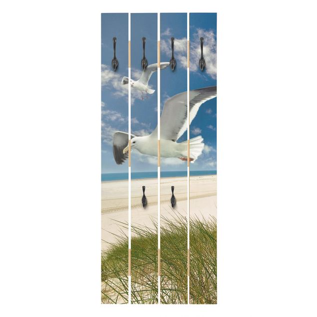 Wandkapstokken houten pallet Dune Breeze Seagulls