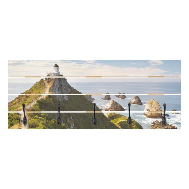 Wandkapstokken houten pallet Nugget Point Lighthouse And Sea New Zealand