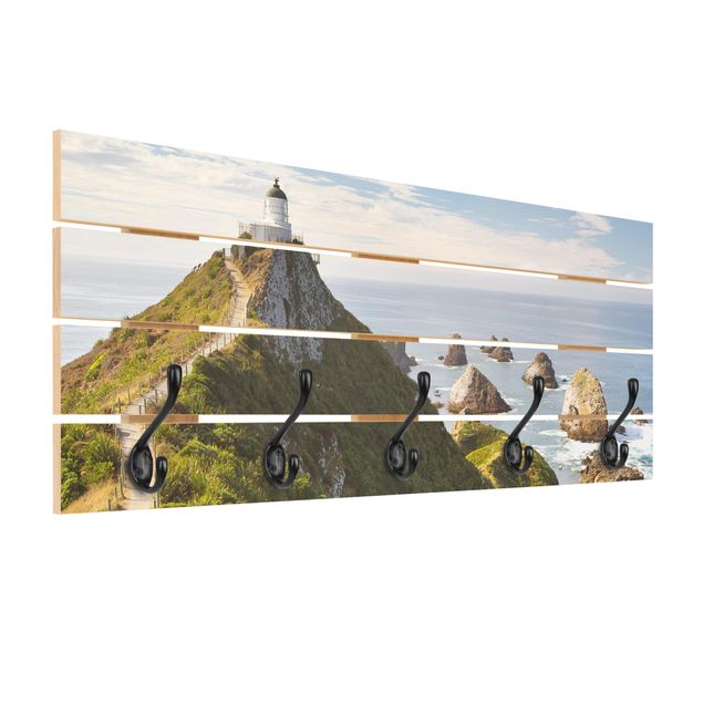 Wandkapstokken houten pallet Nugget Point Lighthouse And Sea New Zealand