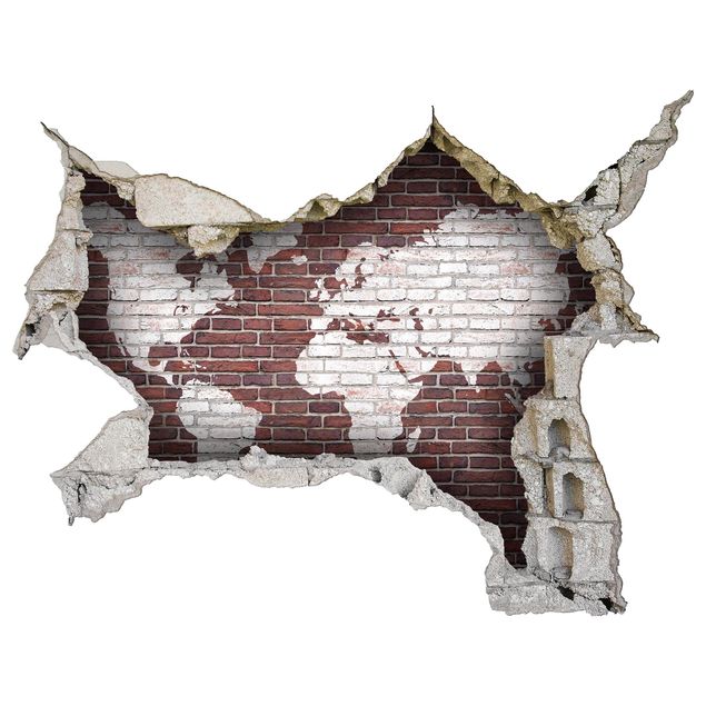 Muurstickers 3d Brick World Map