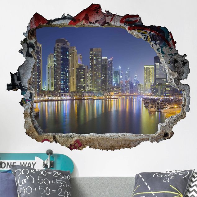 Muurstickers métropole Dubai Night Skyline