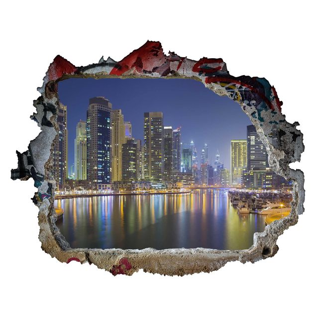 Muurstickers 3d Dubai Night Skyline
