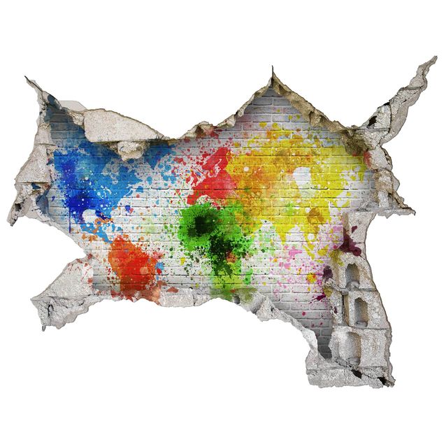 Muurstickers 3d White Brick Wall World Map