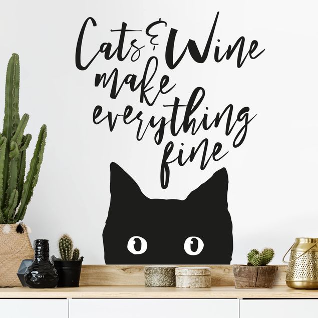 Muurstickers kat Cats And Wine make Everything Fine
