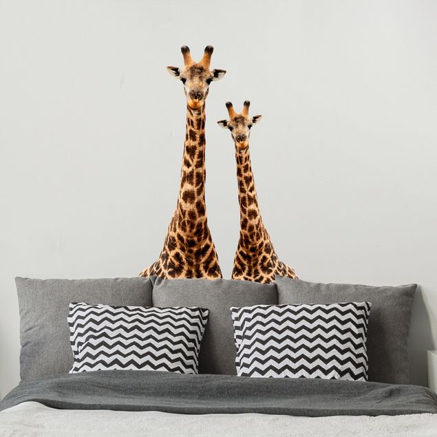 Muurstickers Portrait of two giraffes