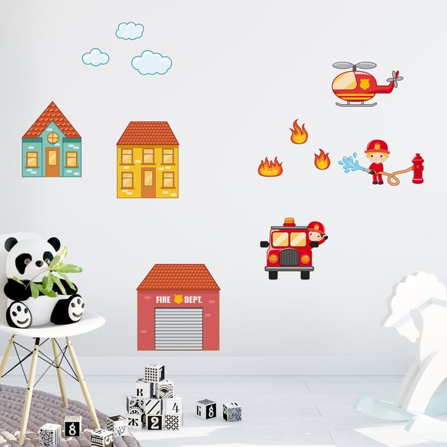 Muurstickers Firefighter Set with Houses