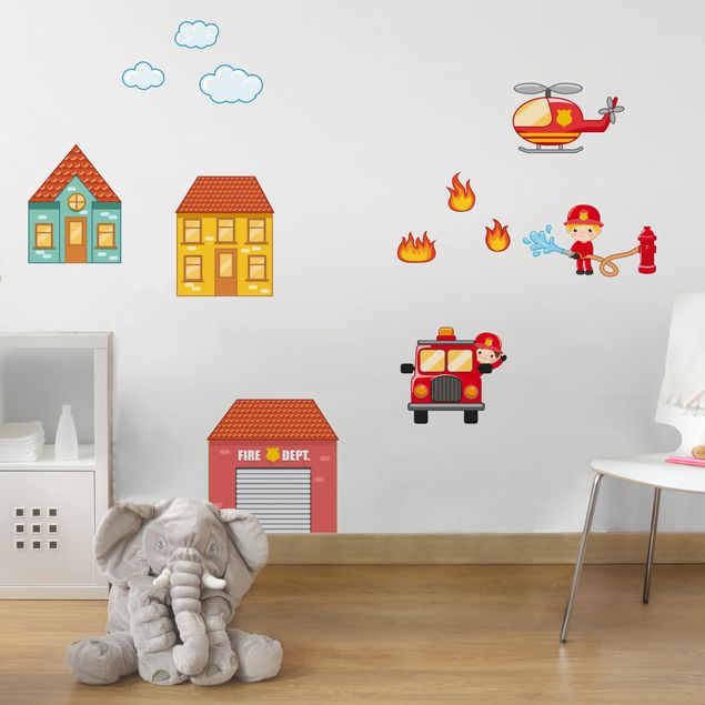 Muurstickers Firefighter Set with Houses