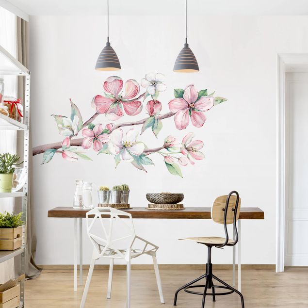Muurstickers Cherry Blossom Branch Watercolour Set