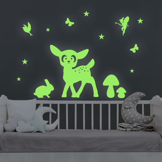 Muurstickers heelal Wall Decal Night Glow Set Animal In the Forest