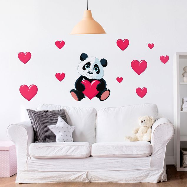 Muurstickers jungle Panda With Hearts
