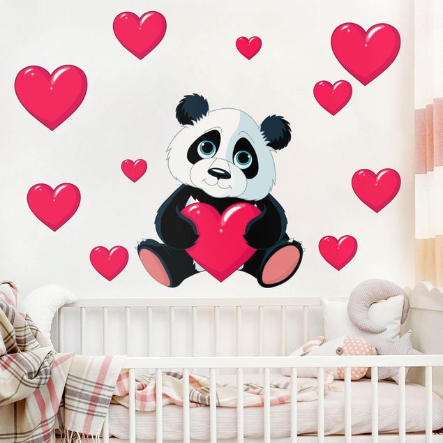 Muurstickers panda Panda With Hearts