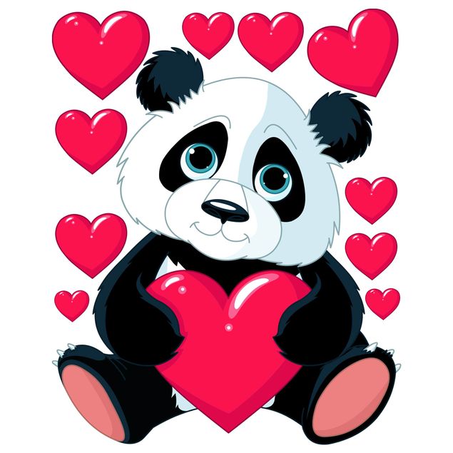 Muurstickers liefde Panda With Hearts