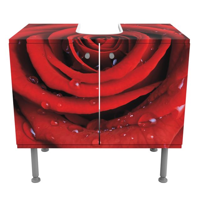 Wastafelonderkasten Red Rose With Water Drops