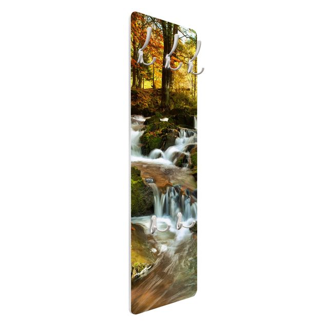 Wandkapstokken houten paneel Waterfall Autumnal Forest