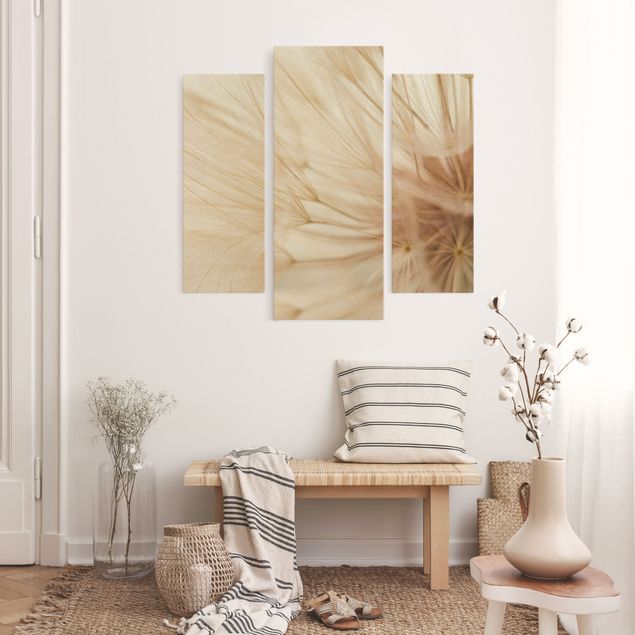 Natuurlijk canvas schilderijen - 3-delig Soft Dandelions