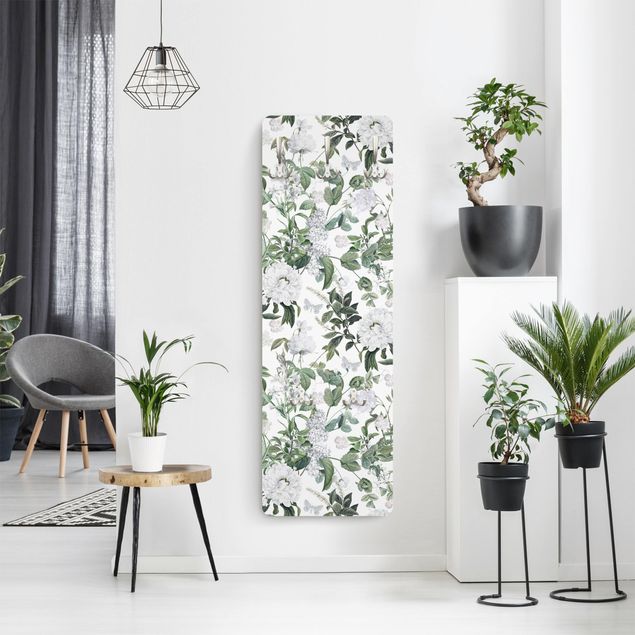 Wandkapstokken houten paneel - White Flowers And Butterflies