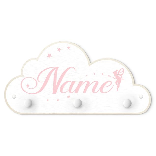 Wandkapstokken voor kinderen White Fairies Cloud With Customised Name Pink