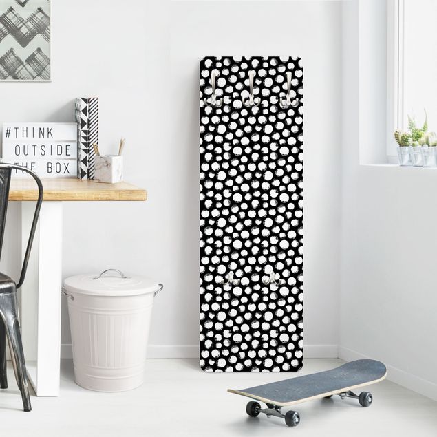 Wandkapstokken houten paneel White Ink Polka Dots On Black