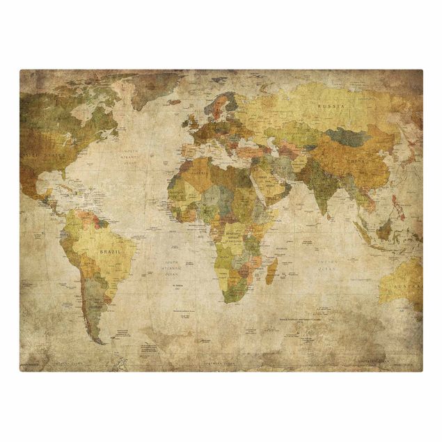 Canvas schilderijen - Goud World Map