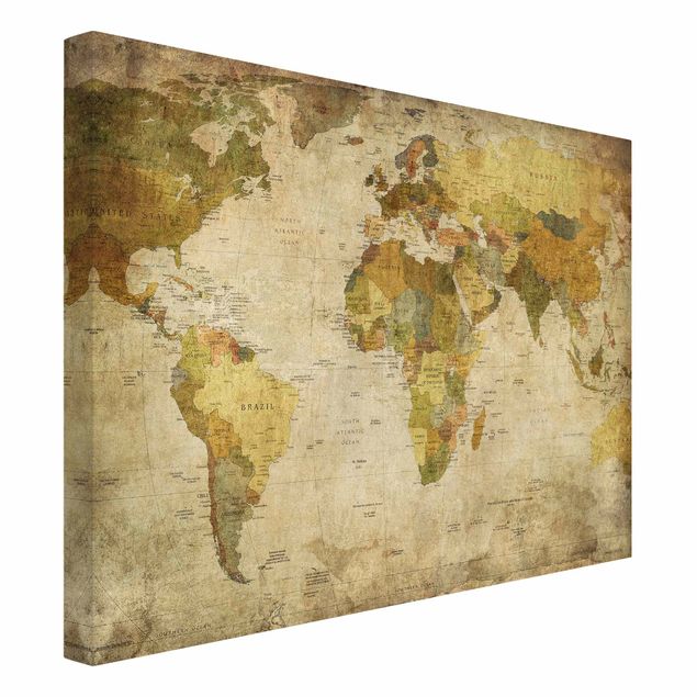 Canvas schilderijen - Goud World Map
