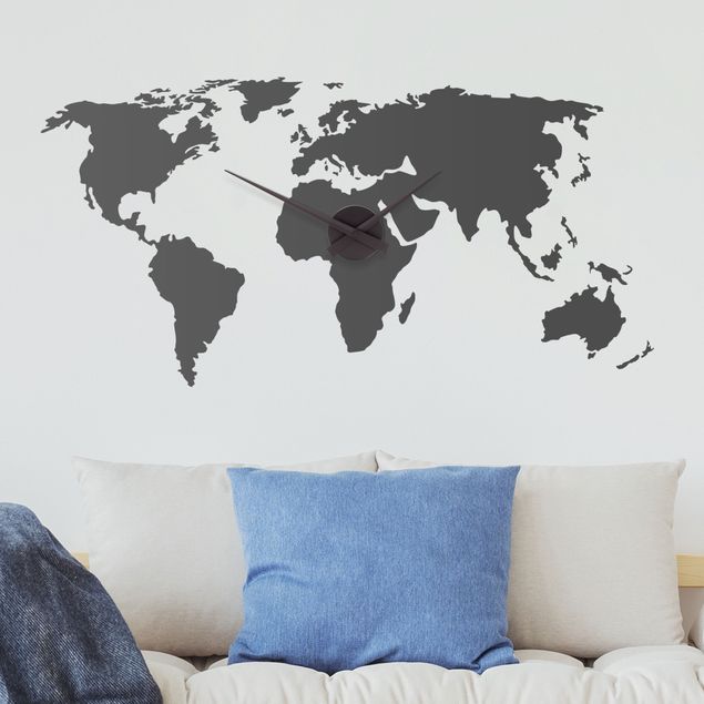 Muurstickers wereldkaart World Map clock