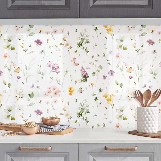 Achterwand voor keuken bloemen Wildflowers Watercolour Pattern