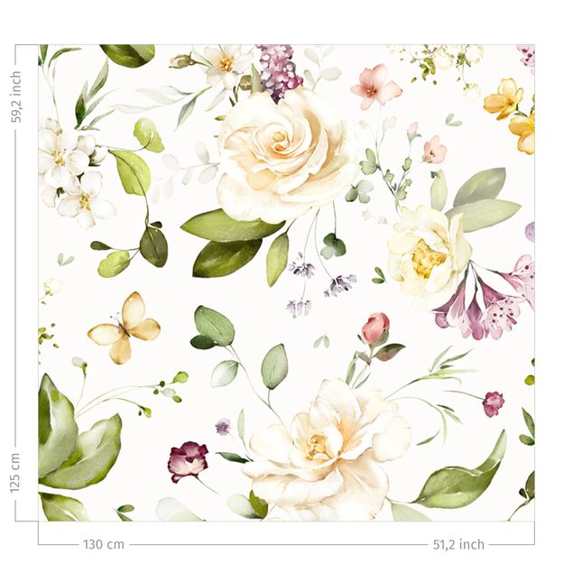 bloem gordijnen Wildflowers and White Roses Watercolour Pattern