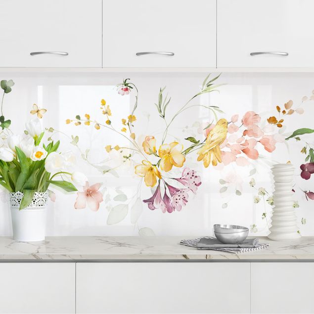 Achterwand voor keuken bloemen Wildflower Tendril Watercolour