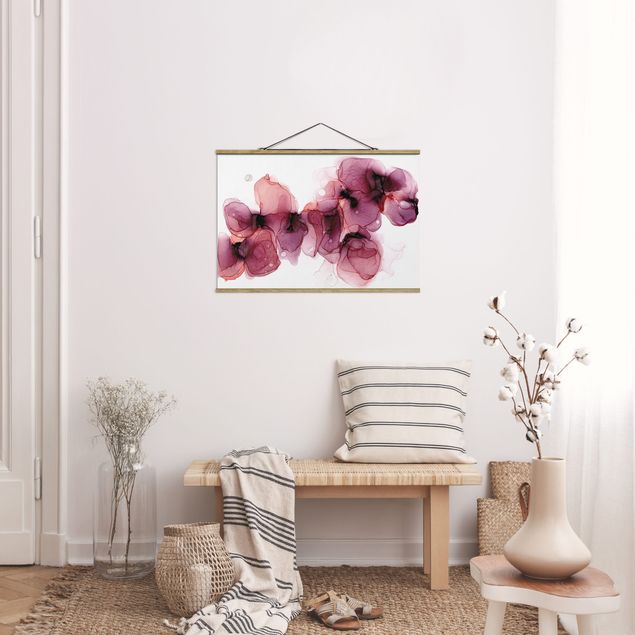 Stoffen schilderij met posterlijst Wild Flowers In Purple And Gold