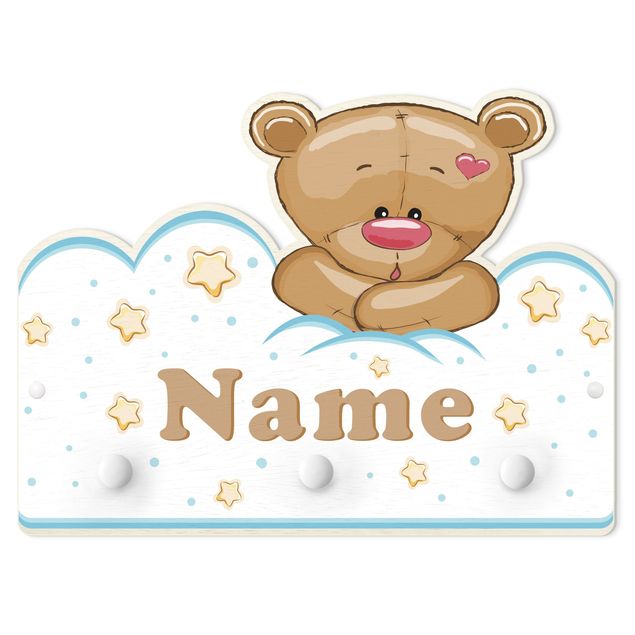 Wandkapstokken voor kinderen Clouds Teddy With Customised Name