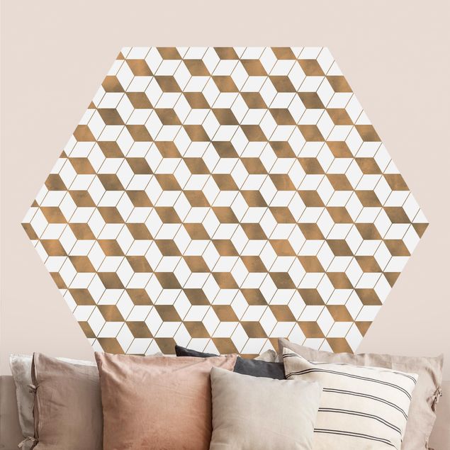 Hexagon Behang Cube Pattern In 3D Gold
